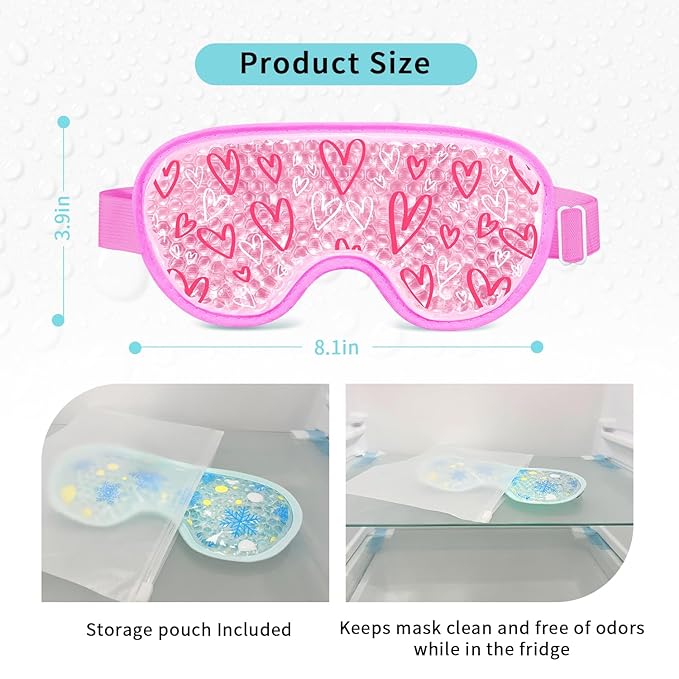 2PCS Cooling Eye Mask Gel Eye Mask, Reusable Hot Cold Therapy cold eye mask for Post Surgery, Puffiness, Dark Circles, Eye Bags, Dry Eyes, Migraines with Soft Plush Backing (Heart+Snowflake)