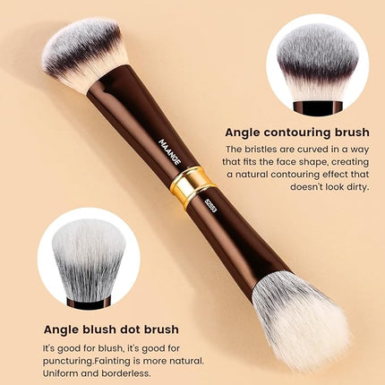 MAANGE Makeup Brushes 16Pcs Professional Foundation Powder Blush Contour Eyeshadows Double-End Makeup Brushes Set with Bag and Gift Box-CoffeeBrown