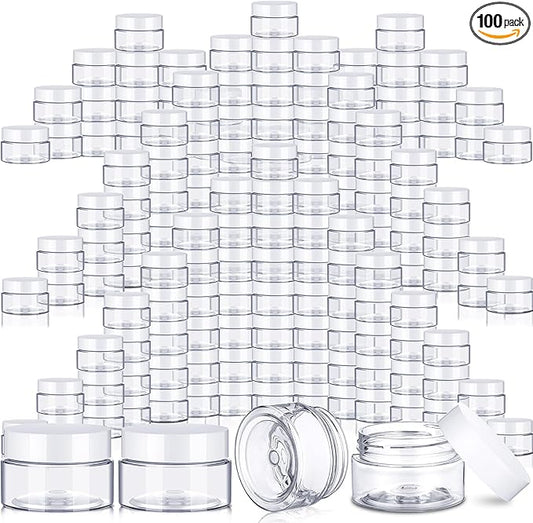 SATINIOR 100 Pcs Plastic Jars with Lids Small Containers Lids Wide Mouth Small Plastic Containers for Lotion Cream Rhinestones Body Butters Travel Storage (2 oz,White)