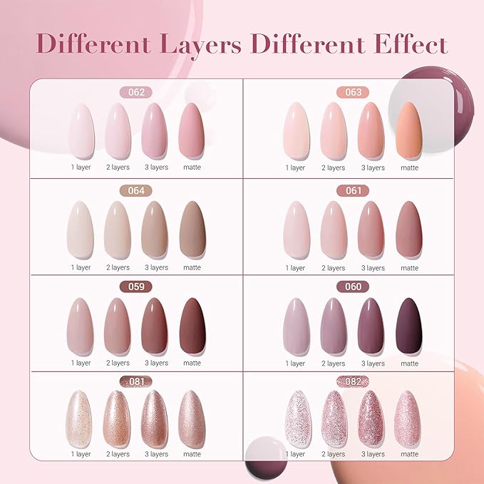 AZUREBEAUTY Pink Shades Nude Coral Champagne Glitter 8 Colors Nail Polish Set, Quick-Dry Perfect for Women Elegant Manicure Nail Art DIY Salon 10ml