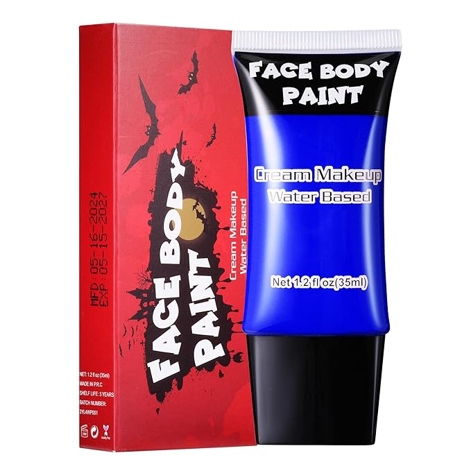 Dark Blue Face Paint, Water Based Full Body Paint Halloween Makeup,Cream Face Paint & Body Paint For Adults Smurf Mystique Cosplay Avatar Halloween Makeup 1.2 fl oz (35ml)