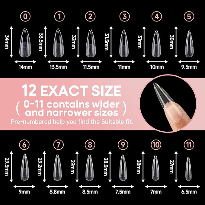 UNA GELLA Stiletto Gel Nail Tips Long: Full Cover 312pcs Half Matte Halloween Stiletto Gel Tips Press On Nails for Faster Gelly Nail Extension, Clear False Fake Acrylic Nails 12 Sizes for Her