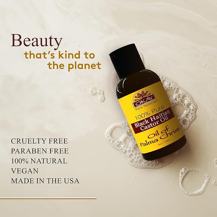 Okay Pure Naturals Black Haitian Castor Oil - Castor Oil for Hair Growth for Men & Women, Moisture for Skin, Scalp, Eyelashes, Eyebrows - 4 oz Glass Bottle (Pack of 2)