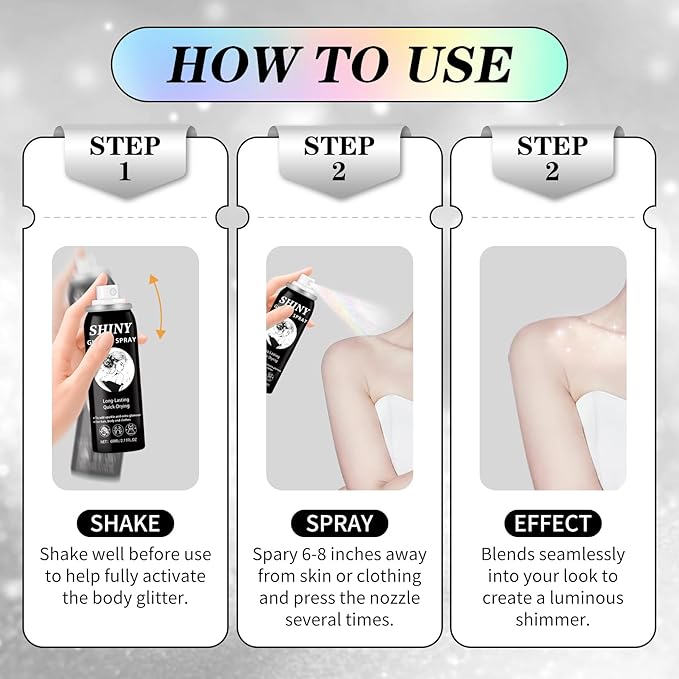 Glitter Spray for Hair and Body,Holographic Hair Glitter for Kids & Teenagers,Long-Lasting,Quick-Drying,Suitable for Festival Music Concert Party Rave Accessories (Rainy-Rainbow)