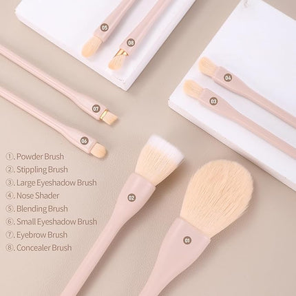 MSQ Make Up Brushes 8Pcs Makeup Brush Set Powder Brush Concealer Blending Brushes Set Stipping Brush Eyeshadow Brushes (Khaki)