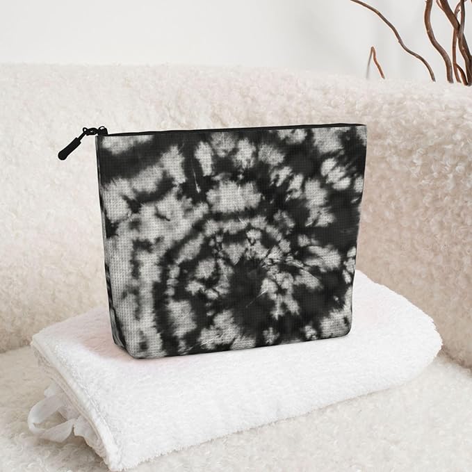 MOLAIGIN Tie Dye Black White Grey Cosmetic Bag For Women, Travel Makeup Bag, Toiletry Zipper Bag, Large Capacity Aesthetic Cases
