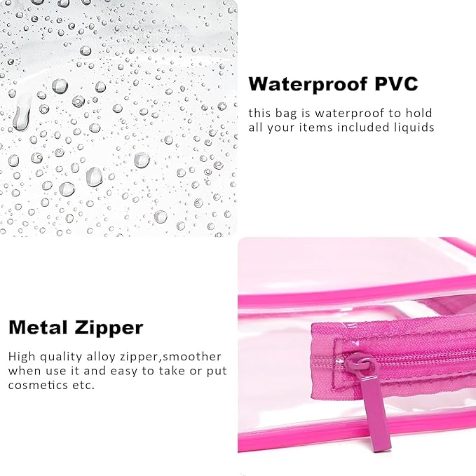 4 Pack Clear Makeup Bags, TSA Approved Toiletry Bag Car Organizer Travel Cosmetic Case Portable Travel Essentials Bags for Toiletries Clear Summer Beach Bag Carry on Airport Airline Compliant Bag