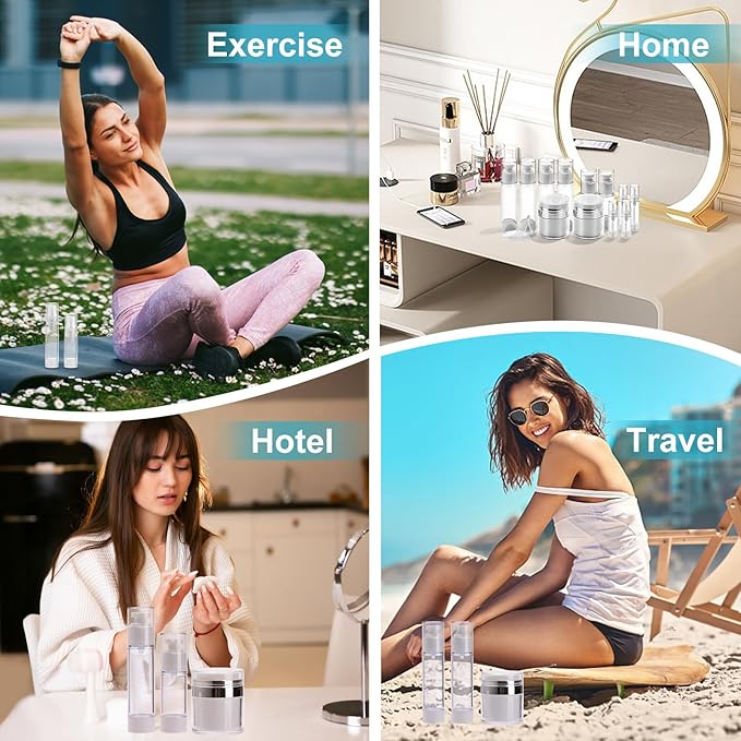 18 Pack Bubimon Airless Pump Jars, 1.7/1/0.7/0.34oz Cosmetic Containers, Leak Proof Refillable jar for Toiletries, Cream Lotion, Eye Cream, Liquid, Foundation, Shampoo (BPA Free)