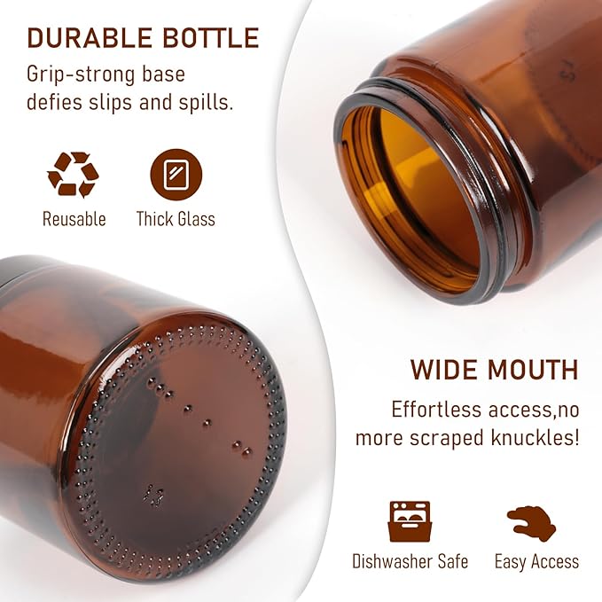 4oz Amber Glass Jars with Lids 2Pack, Small Salve Containers with Inner Seal for Creams, Candles,Accessories and DIY Lotions, White Stickers Included