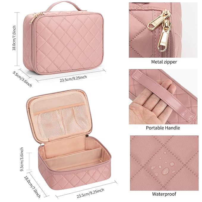 OCHEAL Makeup Bag, Cute Makeup Organizer Bag Make up Bag for Toiletry Cosmetics Accessories with Divider and Brushes Compartments, Makeup Travel Case Cosmetic Bags Women Girls -Nude Pink