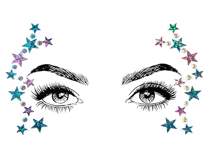 6 Pcs Festival Party Face Jewels, Rhinestone Face Gems, Halloween Music Festival Birthday Rave Carnival Party Face Stickers