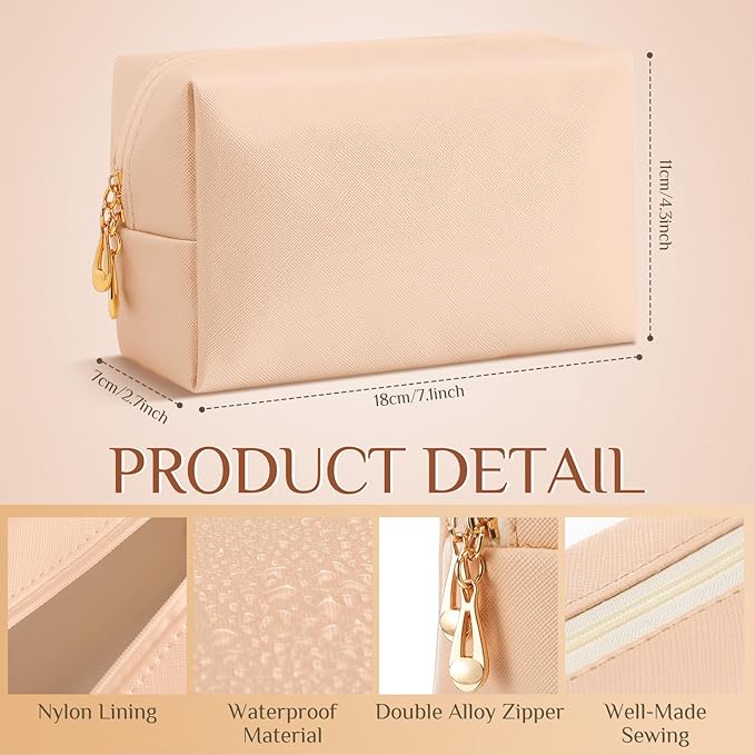 Sanwuta 9 Pcs Makeup Bags Bulk PU Double Zippers Cosmetic Bag Makeup Toiletry Pouch Portable Travel Organizers Case for Women Bachelorette Party End of The Year Bridesmaid Gift(Pink Brown Series)