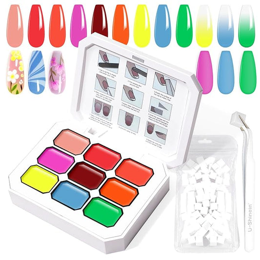 Gradient Painting Gel, 9 Colors Ombre Gel Bright Rainbow Summer Blue Red Pink Sponging for Neon Effect Pigment Pat Nails Aura Nails French Manicure Soak Off UV Fluorescent
