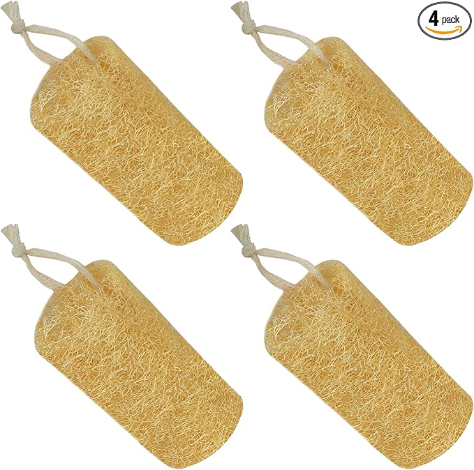 Natural Loofah Sponge (4 Packs), 6“ Natural Loofah Exfoliating Body Scrubber Egyptian Loofa Eco 100% All Natural luffa Cleaning for Men Women Deep Clean Skin