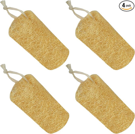 Natural Loofah Sponge (4 Packs), 6“ Natural Loofah Exfoliating Body Scrubber Egyptian Loofa Eco 100% All Natural luffa Cleaning for Men Women Deep Clean Skin