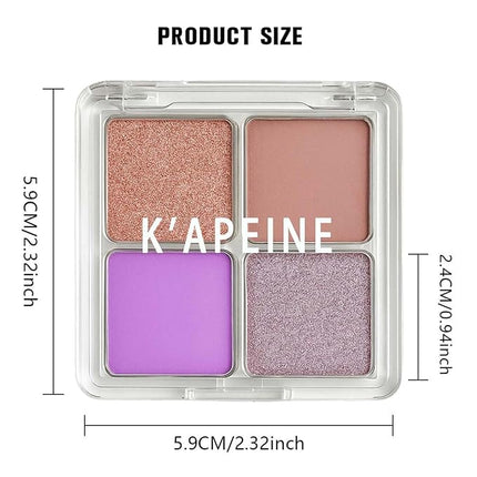 K'APEINE 4-Color Eyeshadow Palette, Purple Eyeshadow Quad Natural Matte Eyeshadows Makeup Palette Highly Pigmented Long-Lasting for Women Girls Party,Music Festival, Stage Performance,Appointment