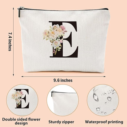 Personalized Makeup Bag, Initial Letter E Makeup Bag for Women Rose Monogram Cosmetic Bags Toiletry Pouch, Monogrammed Gifts for Women Mom Grandma Sister Friends Thanksgiving Christmas Birthday Gift