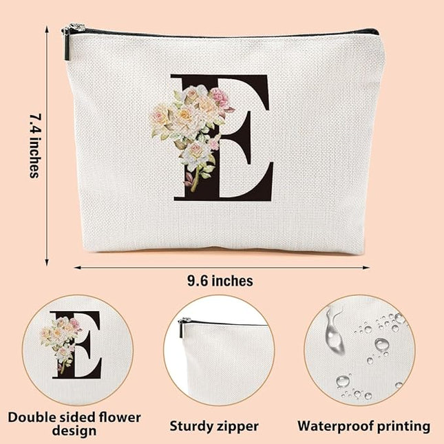 Personalized Makeup Bag, Initial Letter E Makeup Bag for Women Rose Monogram Cosmetic Bags Toiletry Pouch, Monogrammed Gifts for Women Mom Grandma Sister Friends Thanksgiving Christmas Birthday Gift