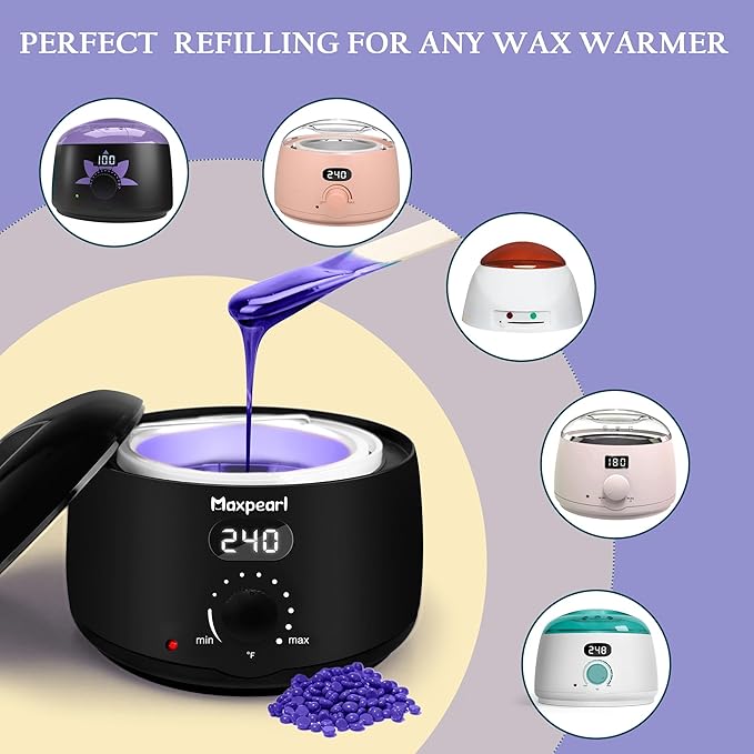 Maxpearl 2.5LB Hard Wax Beads for Hair Removal, Natural Lavender Formula - Brazilian Waxing, Sensitive Skin, Face, Underarms, Legs, Back, Chest and More, with 20 Applicators, Purple
