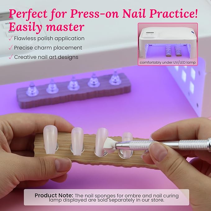 Nail Stand for Press On Nails Art Display Practice 2 Sets, 1 Heart Shaped Acrylic Magnetic Nail Stands, Fake Nail Holder Tips With 200 PCS Double-Sided Tape, Nail Kit Home DIY Salon Supplies