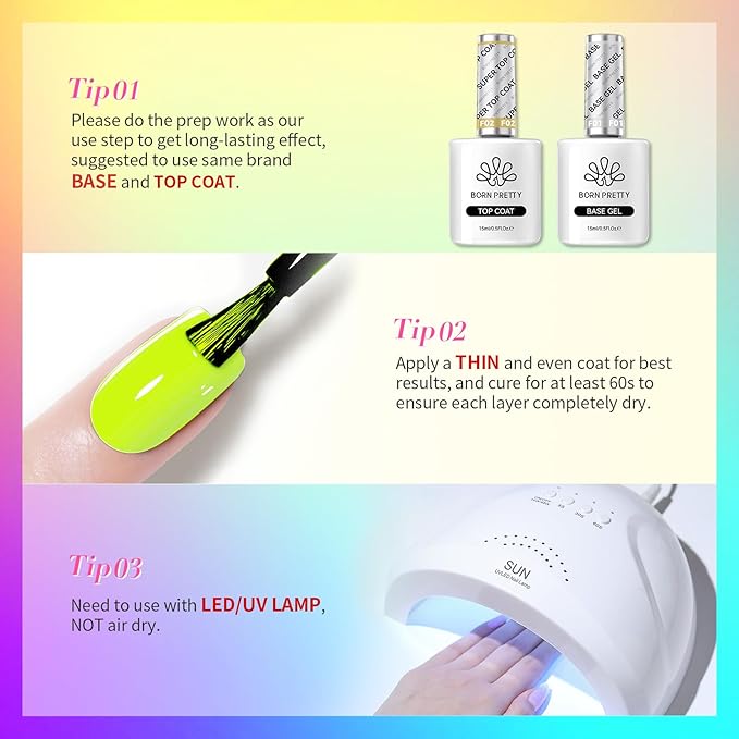 Born Pretty Gel Nail Polish Halloween Neon Fluorescent Orange Hot Pink Blue Yellow Green Purple Soak Off U V LED Gel Nail Polish Set Nails Art 7ml 6pcs