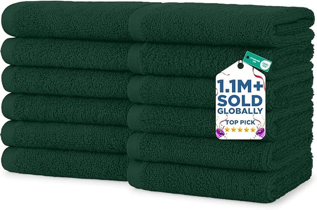 DAN RIVER 12 Pack Wash Cloths for Showering [12x12] - 100% Cotton Washcloths Premium Quality Flannel Face Cloths for Bathroom, Highly Absorbent and Soft Feel Wash Clothes, Hunter Green