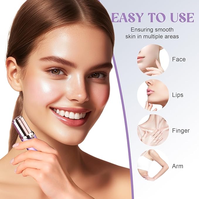 Battery Powered Facial Hair Remover for Women Lips, Chin, Neck, and Cheeks - Gentle and Pain with 2-pc Replacement Heads and 1 Battery