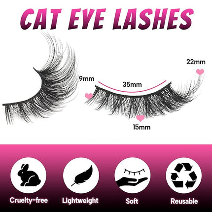 Veleasha Cat Eye Lashes Fluffy Fox Eye Lashes Natural Crisscorss False Eyelashes Faux Mink Lashes Wispy & Lightweight C Curl Lashes 5 Pairs Pack (Fluffpurr)