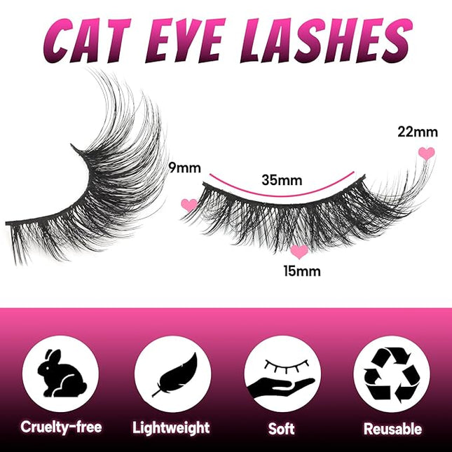 Veleasha Cat Eye Lashes Fluffy Fox Eye Lashes Natural Crisscorss False Eyelashes Faux Mink Lashes Wispy & Lightweight C Curl Lashes 5 Pairs Pack (Fluffpurr)