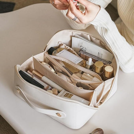 EACHY Travel Makeup Bag,Large Capacity Cosmetic Bags for Women,Waterproof Portable Pouch Open Flat Toiletry Bag Pattern Makeup Bag