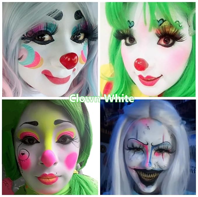 Go Ho Professional Clown White Face Body Paint Washable(2.37oz/pc),Water Based Cream White Body Paint,Halloween Costumes Cosplay SFX Goth Skeleton Zombie Vampire Clown Makeup