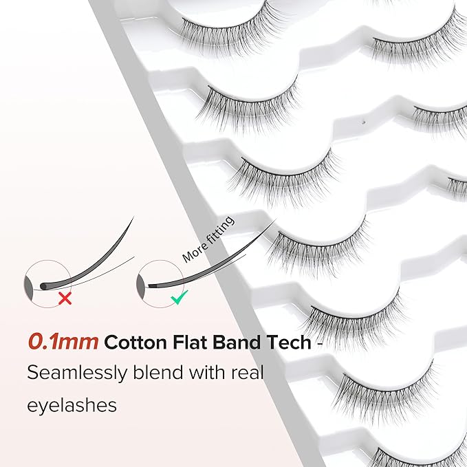 Natural Lashes Eyelashes Wispy Cat Eye Lashes with Thin Band 10mm Short Eyelashes 3D Volume Siligli C Curl Natural Eyelash 7 Pair