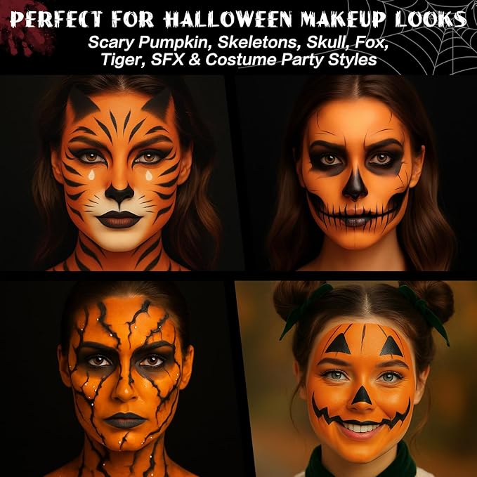 BOBISUKA Orange Face & Body Paint Stick Water-Based Washable Face Paint Makeup Stick for Halloween Pumpkin, Skeletons, Skull, Fox, Tiger, Cosplay, SFX, Sports Eye Black & Costume Party