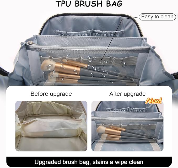 BOYATU Travel Makeup Bags for Women: Vegan Leather Cosmetic Bag Set of 3 - Large Capacity Make up Bag with Divider - Wide Open Waterproof Toiletry Organizer Bag with Handle (L13-Black)