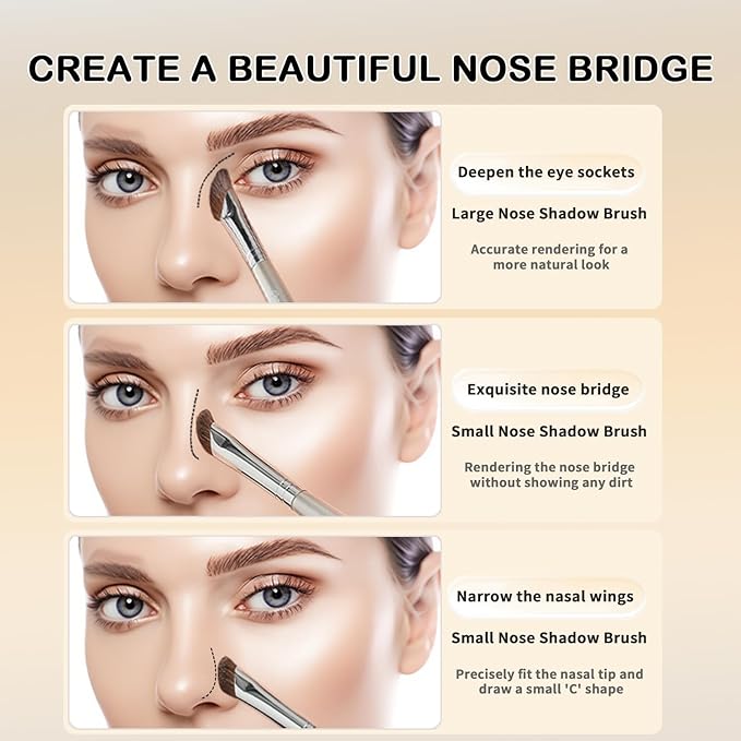 Nose Contour Brush Eyeliner Brush Set 5PCS, Fine Angled Eyeliner Brush Concealer Brush, Ultra Thin Slanted Flat Eyeliner Makeup Brushes, Contour Brushes for Blending Liquid Cream Powder Cosmetics