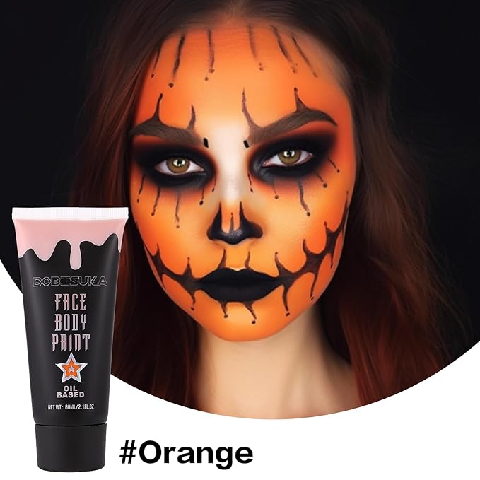 BOBISUKA Orange Face Body Paint, High Pigmented Face Painting Kit for Halloween Makeup, Scary Pumpkin, Tiger Cosplay, Costume, SFX Special Effect and Theme Parties（2.1 Fl.oz）