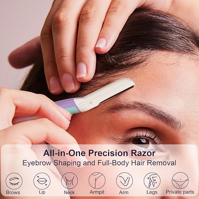 Dermaplane Razor for Women Face - Facial Razor for Women - Eyebrow & Face Razors, Exfoliating Microblades, Peach Fuzz Remover, Dermaplaning & Skin Care Tool, Travel Essentials, (12 pcs, Wisteria)