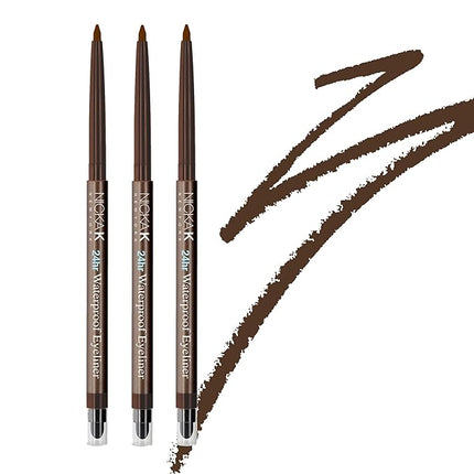 The Make-Up Artist Project 3 pack bundle of NYA42 Brown Waterproof Eyeliner, Long-Lasting Soft Brown Color Intensity, Mechanical Liner with Sharpener & Smudger