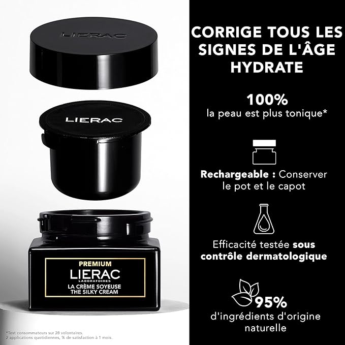 Lierac The Silky Cream Refill - Corrects all the Signs of Aging Face Cream with Niacinamide & Hyaluronic Acid, Hydrates, Firms & Smooths Skin, Refill - 50ml Jar