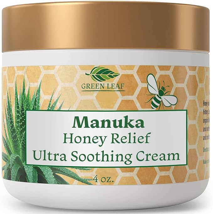 Green Leaf Naturals - Manuka Honey Face Cream - 4oz -Aloe Vera - Jojoba Oil Infused - Body Cream - Gluten Free Moisturizer for Kids & Adults - Nourishing Skin Care