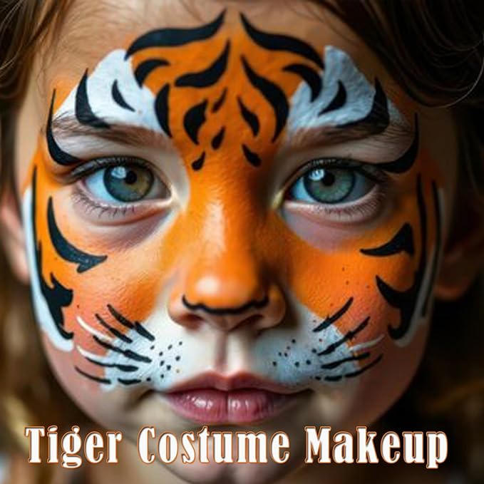 Black Orange Face Body Paint 1.01 oz/pc with 2 Sponges,Water Based Face Paint Kit for Clown Tiger Vampire Pumpkin Cosplay Makeup,Halloween SFX Makeup Cream Face Painting for Kids,2.02 oz