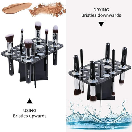BEAKEY Make up Brush Drying Rack, Collapsible Makeup Brush Holder 28 Holes Makeup Brush Dryer Stand - Black