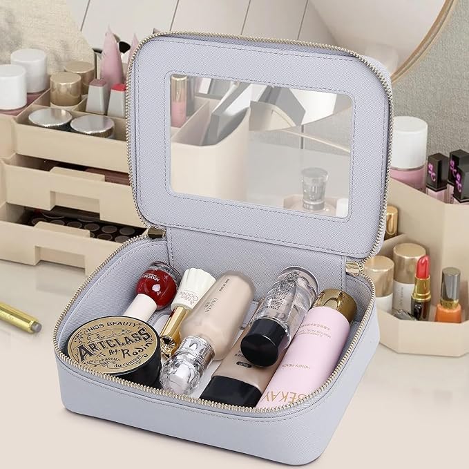 Pinkmik Clear Makeup Bag for Women Waterproof Travel Cosmetics and Toiletries Case Portable Makeup Oaganizer Bag Clear Car Bag with Zipper (Gray, M)