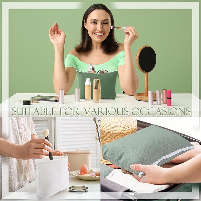 Reginary 10 Pcs Canvas Makeup Bags Bulk for Women Blank DIY Pencil Pouch Travel Toiletry Cosmetics Bags Gift for Christmas Breast Cancer Awareness Thanksgiving Wedding Nurses Teacher(Green)