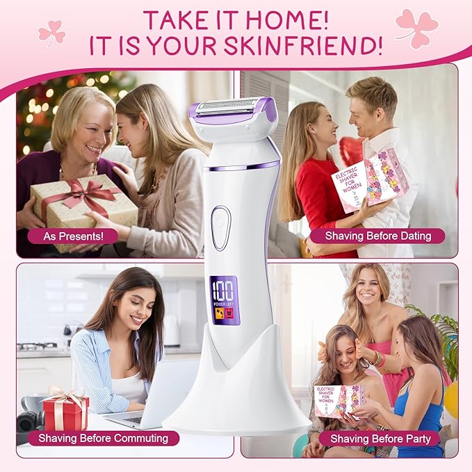 Electric Shaver for Women, Gifts for Women, Electric Razor for Womens, Rechargeable Wet DryLady Hair Remover,IPX7 Waterproof, Shaver for Legs (Purple)