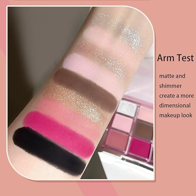 K'APEINE 9Colors Eyeshadow Palette, Pink Brown Eyeshadow Matte Shimmer Eye Shadow Blendable Makeup Palette High Pigment Waterproof Makeup Kit for Women Brithday, Valentine's Day, Christmas-LG01