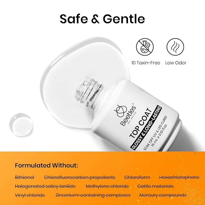 Beetles 2Pcs 15ml Base and Top Coat Set - Upgrade No Wipe Extra Glossy Gel Top Coat Finish for Gel Nail Polish, Soak Off UV/LED Lamp Needed, Essentials for Long-Lasting Manicure Halloween Kit