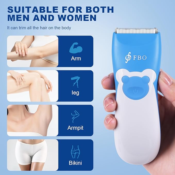 FBO Body Hair Trimmer Bikini Trimmer Electric Shaver - Rechargeable Electric Shaver - lPX7 Waterproof (Blue)