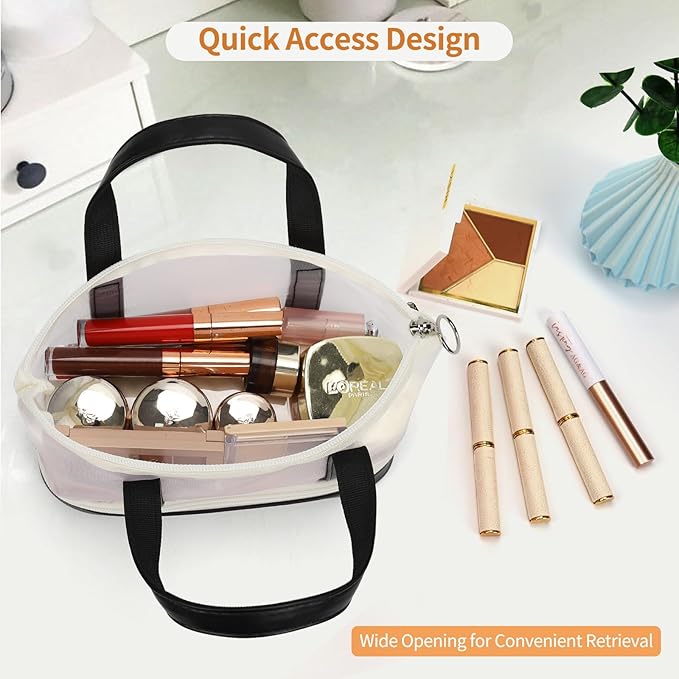 OCHEAL Small Multi-Functional Makeup Bag for Teens and Women Cute Cosmetic Case with Zipper Pouch/Double Handle for Travel Daily Use Multi-Scene Storage - Christmas or Birthday Gift for Girls-Black