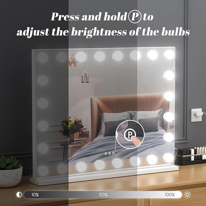 Vanity Mirror with Lights, 32"x 24" Large Hollywood Vanity Mirror with Detachable 10X Magnification & 24 Dimmable 3 Colors Modes LED Bulbs, Tabletop or Wall Mounted,White